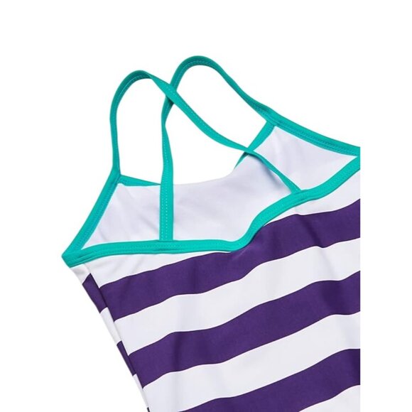 Kanu Surf Girl Beach Sport Banded One Piece Swimsuit Layla Purple Stripe Size 14 - Picture 7 of 11